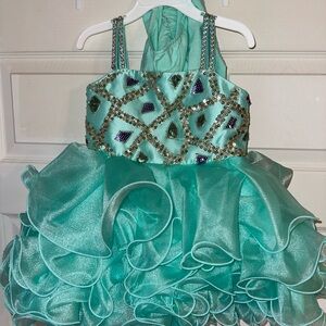 Aqua Ruffled Pageant Dress with Sequin Bodice